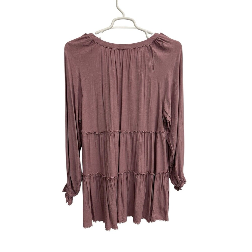 CATO XL Mauve Pink Tiered Boho Peasant Blouse Babydoll High Low Hem Top - Picture 3 of 14